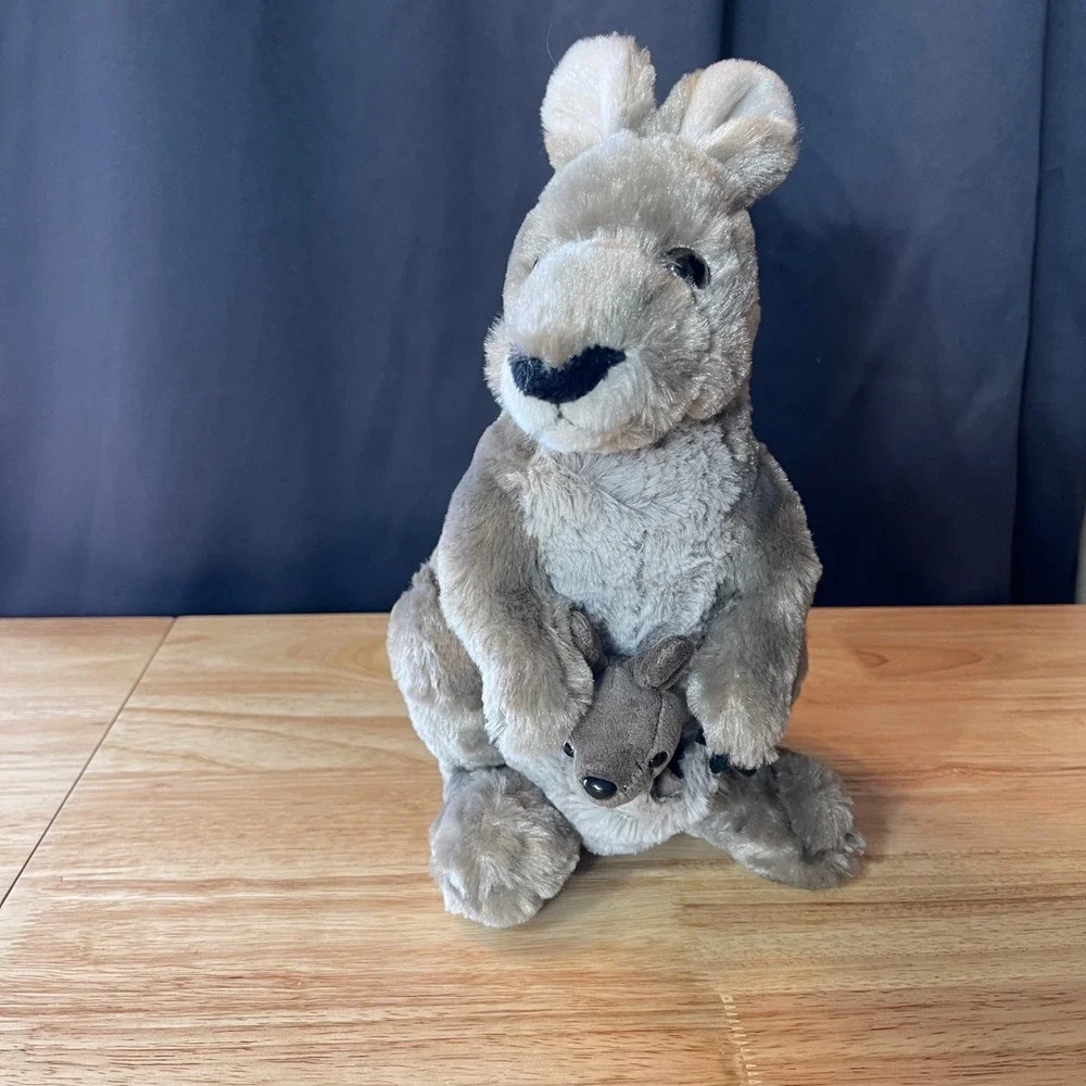 Wild Republic Grey Kangaroo Plush with Removable Baby Joey Pouch Plush 12 in